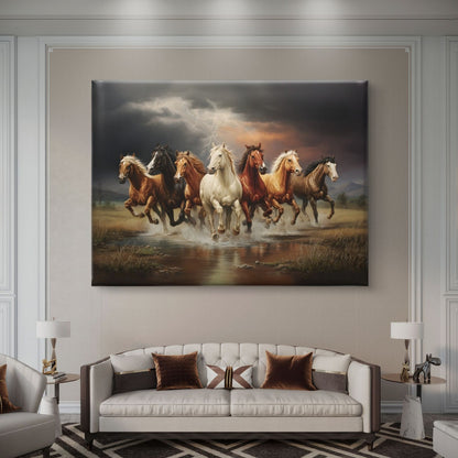 Seven Horses Vastu Premium Canvas Painting