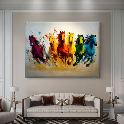 Seven Horses Vastu Premium Canvas Painting