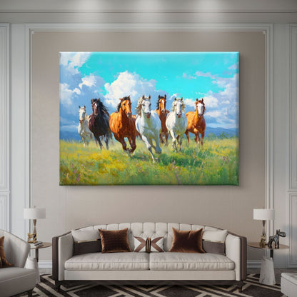 Seven Horses Vastu Premium Canvas Painting