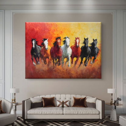 Seven Horses Vastu Premium Canvas Painting
