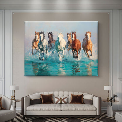 Seven Horses Vastu Premium Canvas Painting
