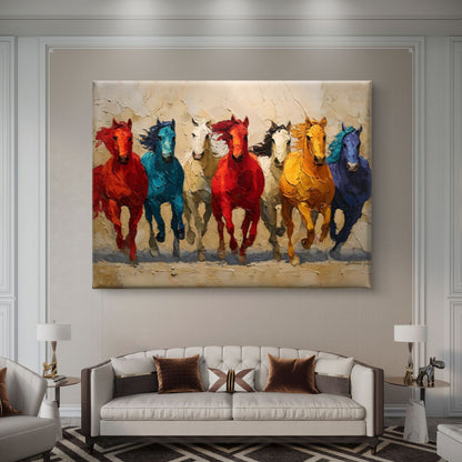 Seven Horses Vastu Premium Canvas Painting