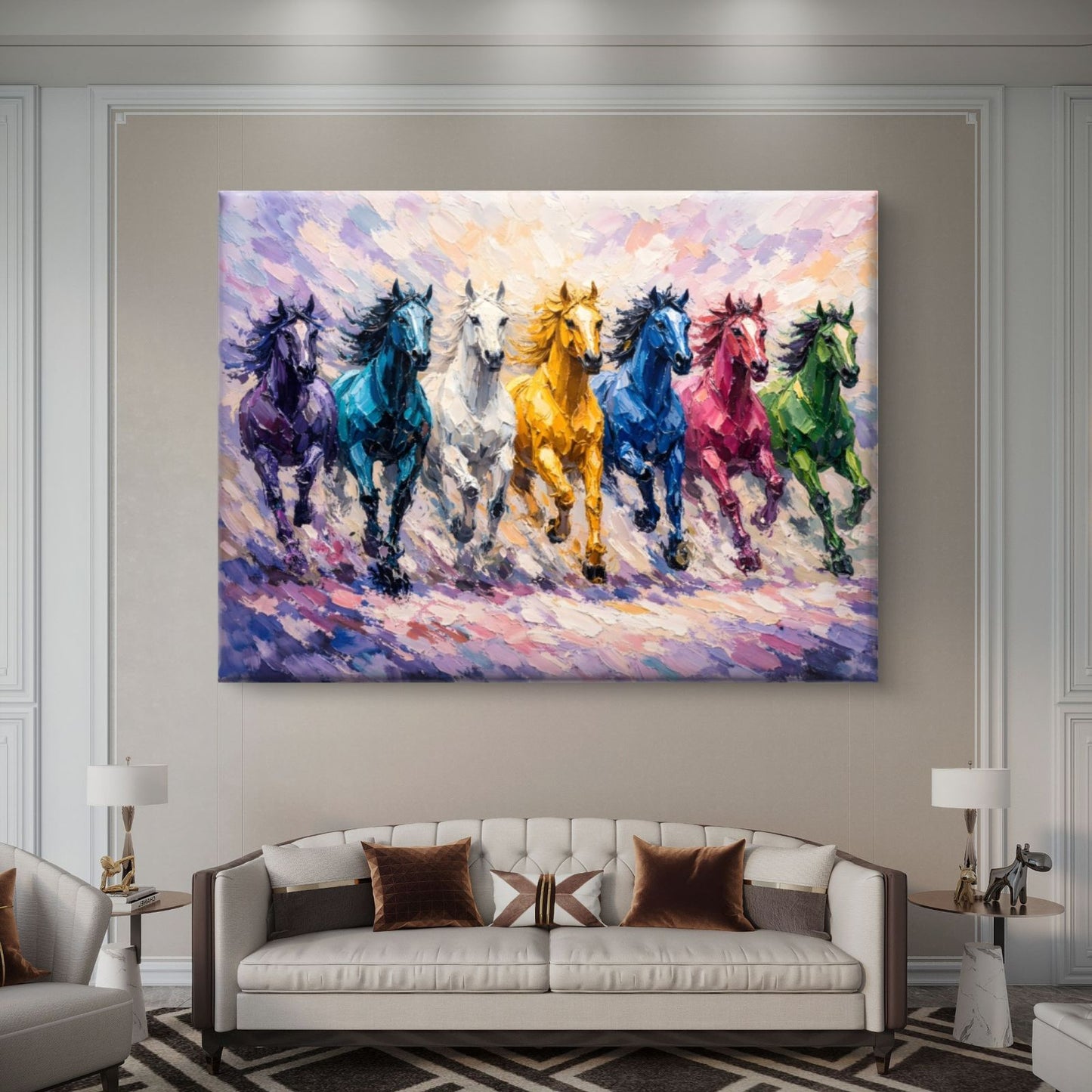 Seven Horses Vastu Premium Canvas Painting - Buy Online | Decor By Neon