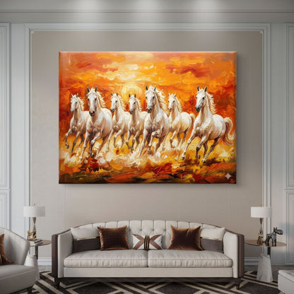 Seven Horses Vastu Premium Canvas Painting