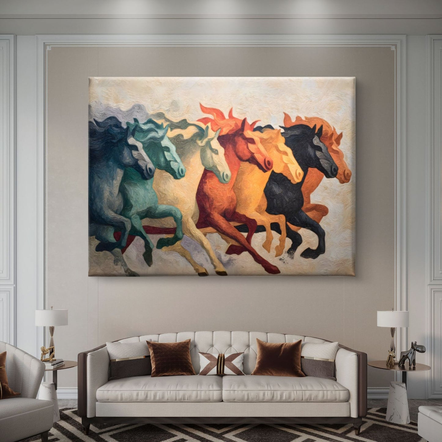 Seven Horses Vastu Premium Canvas Painting - Buy Online | Decor By Neon