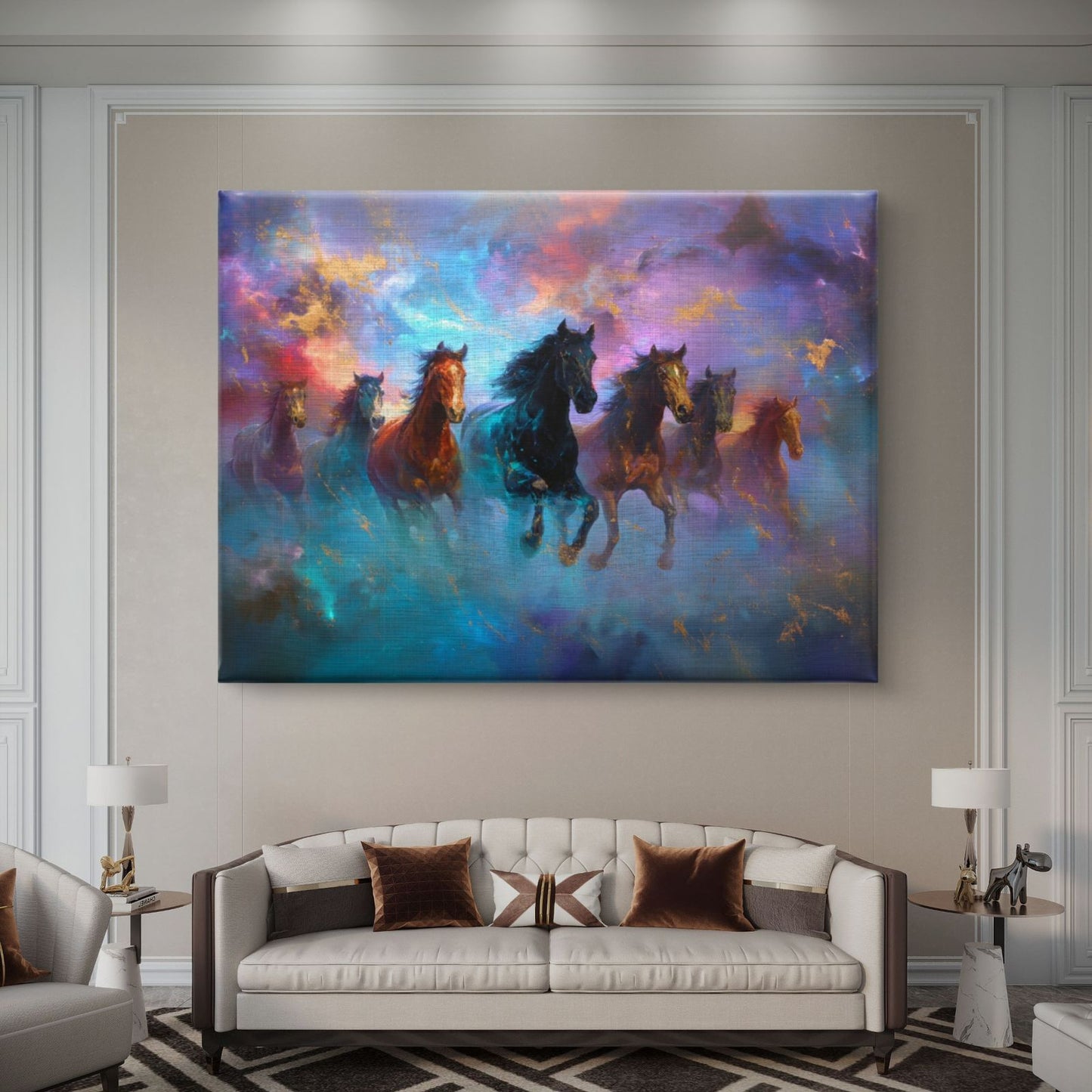 Seven Horses Vastu Premium Canvas Painting - Buy Online | Decor By Neon