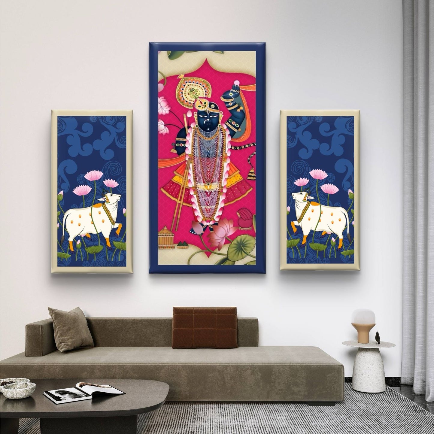 Traditional Pichwai Shrinath ji Set of 3 Premium Canvas Painting - Buy Online | Decor By Neon