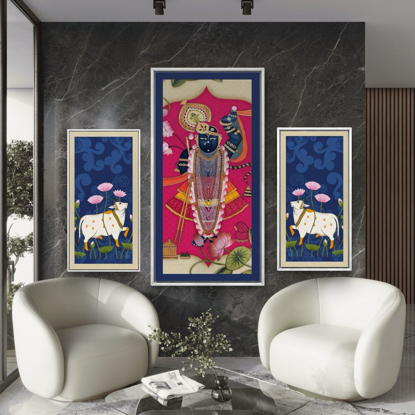 Traditional Pichwai Shrinath ji Set of 3 Premium Canvas Painting - Buy Online | Decor By Neon