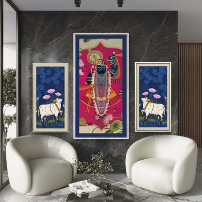 Traditional Pichwai Shrinath ji Set of 3 Premium Canvas Painting
