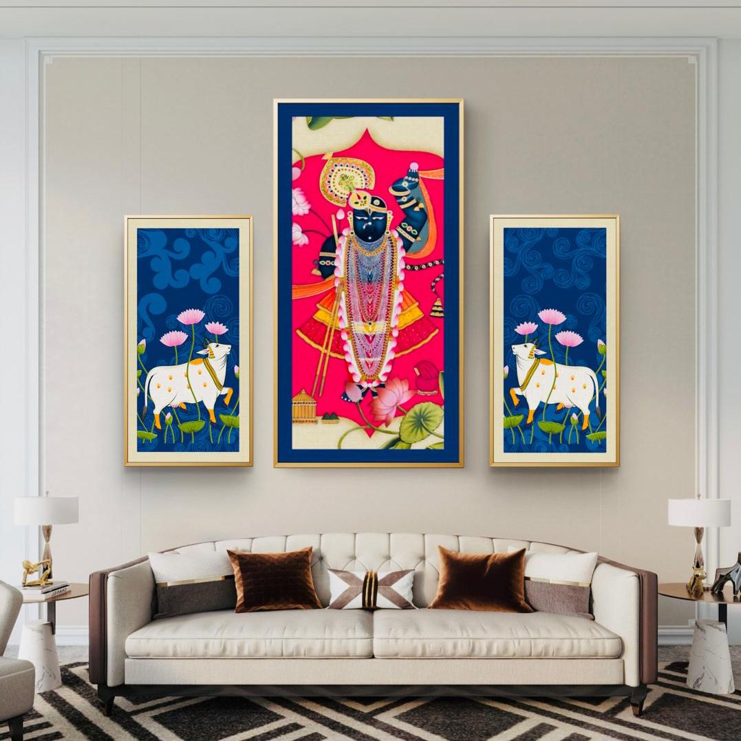 Traditional Pichwai Shrinath ji Set of 3 Premium Canvas Painting - Buy Online | Decor By Neon