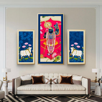 Traditional Pichwai Shrinath ji Set of 3 Premium Canvas Painting
