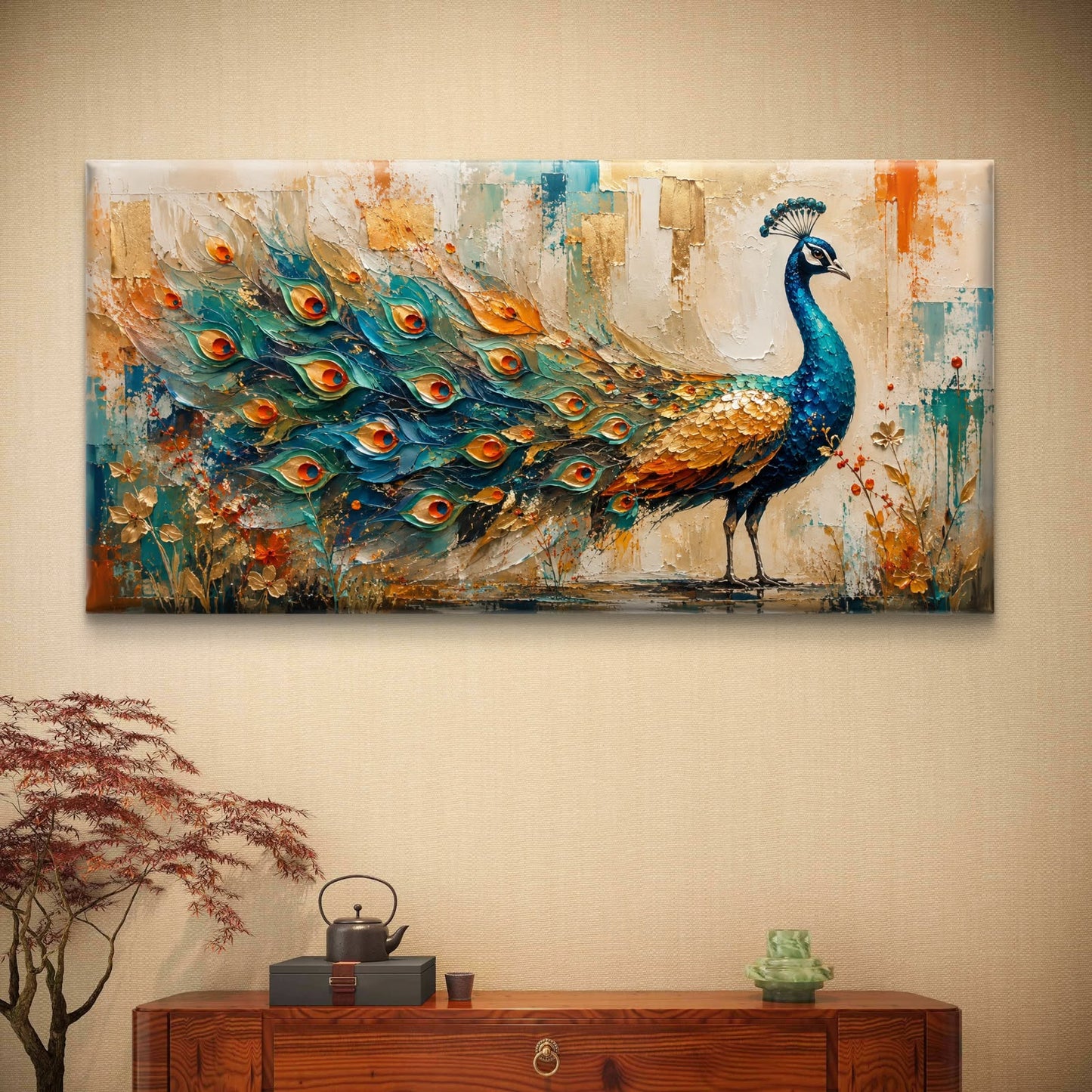 Peacock Premium Canvas Painting - Buy Online | Decor By Neon