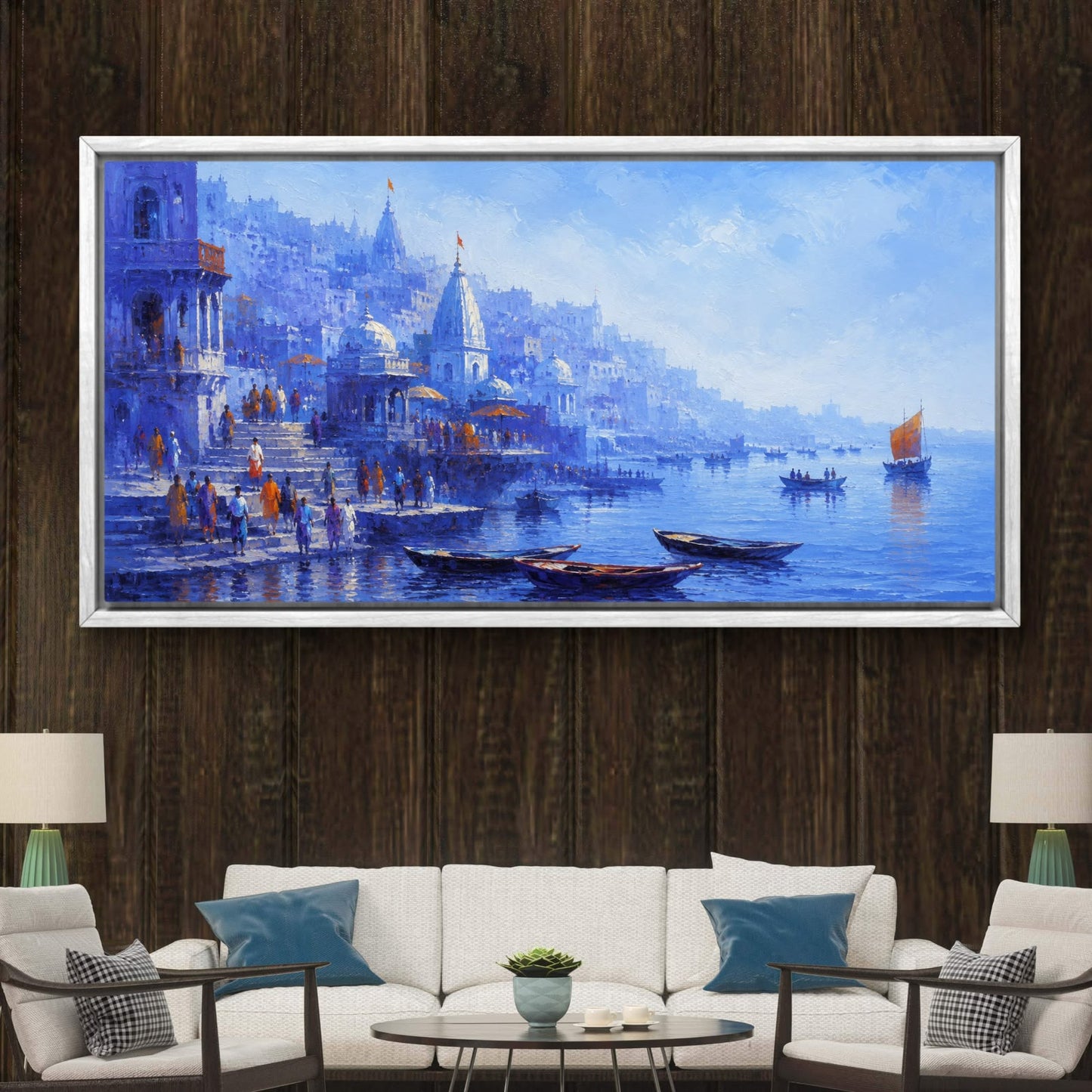 Banaras Ghat Premium Canvas Painting - Buy Online | Decor By Neon