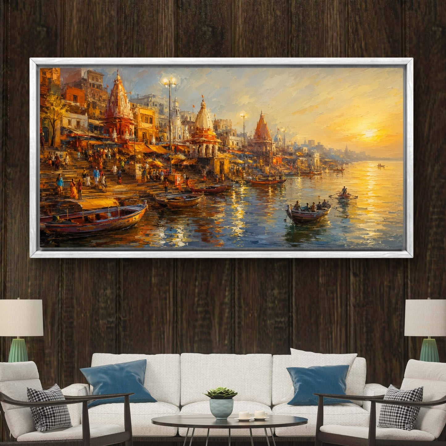 Banaras Ghat Premium Canvas Painting - Buy Online | Decor By Neon