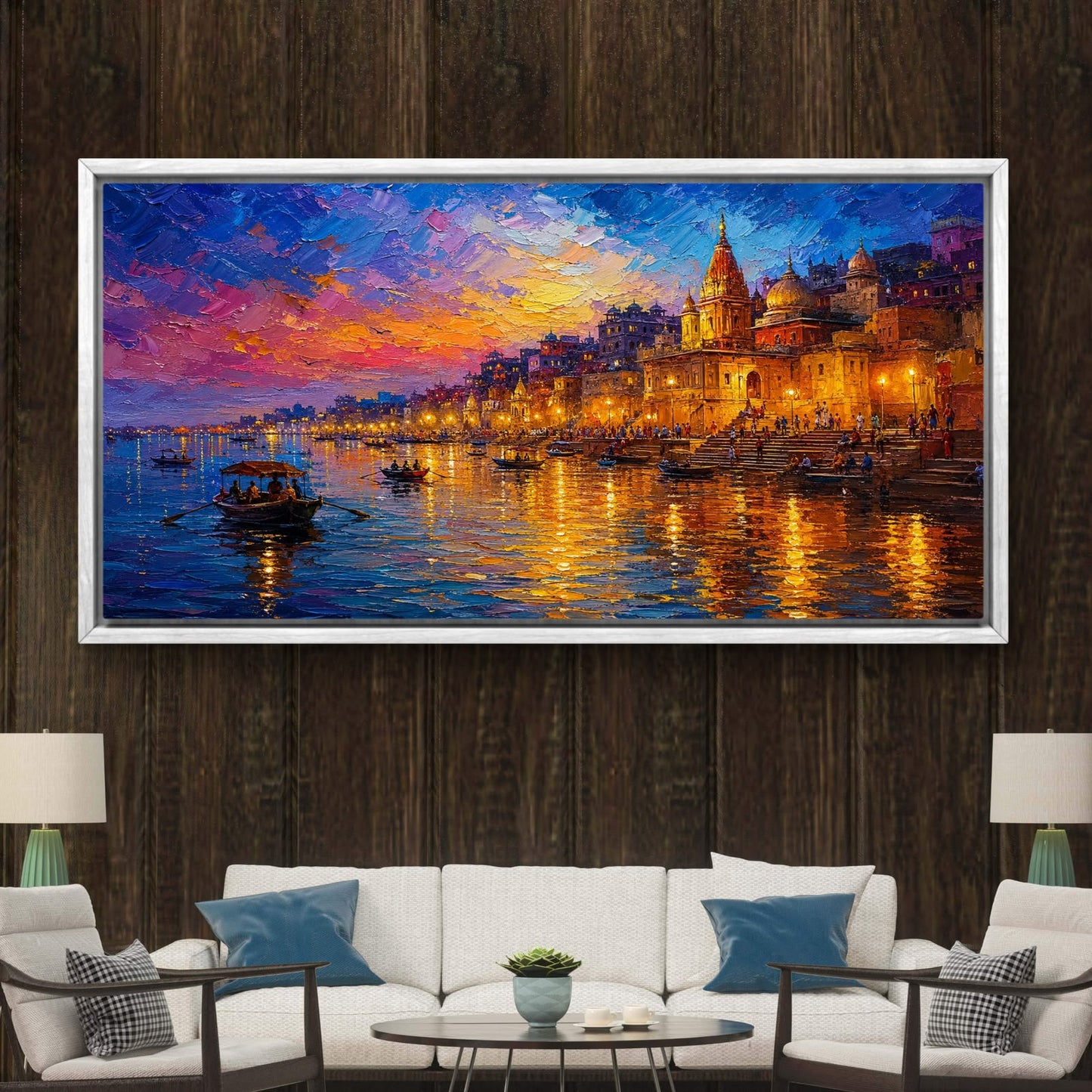 Banaras Ghat Premium Canvas Painting - Buy Online | Decor By Neon