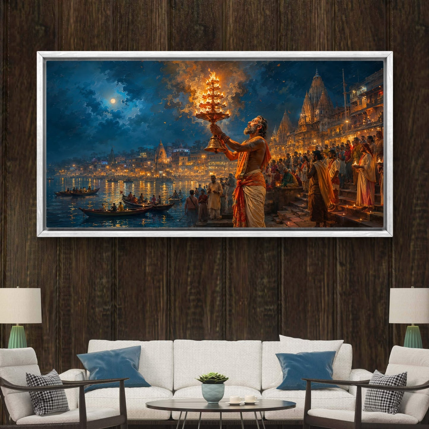 Banaras Ghat Premium Canvas Painting - Buy Online | Decor By Neon
