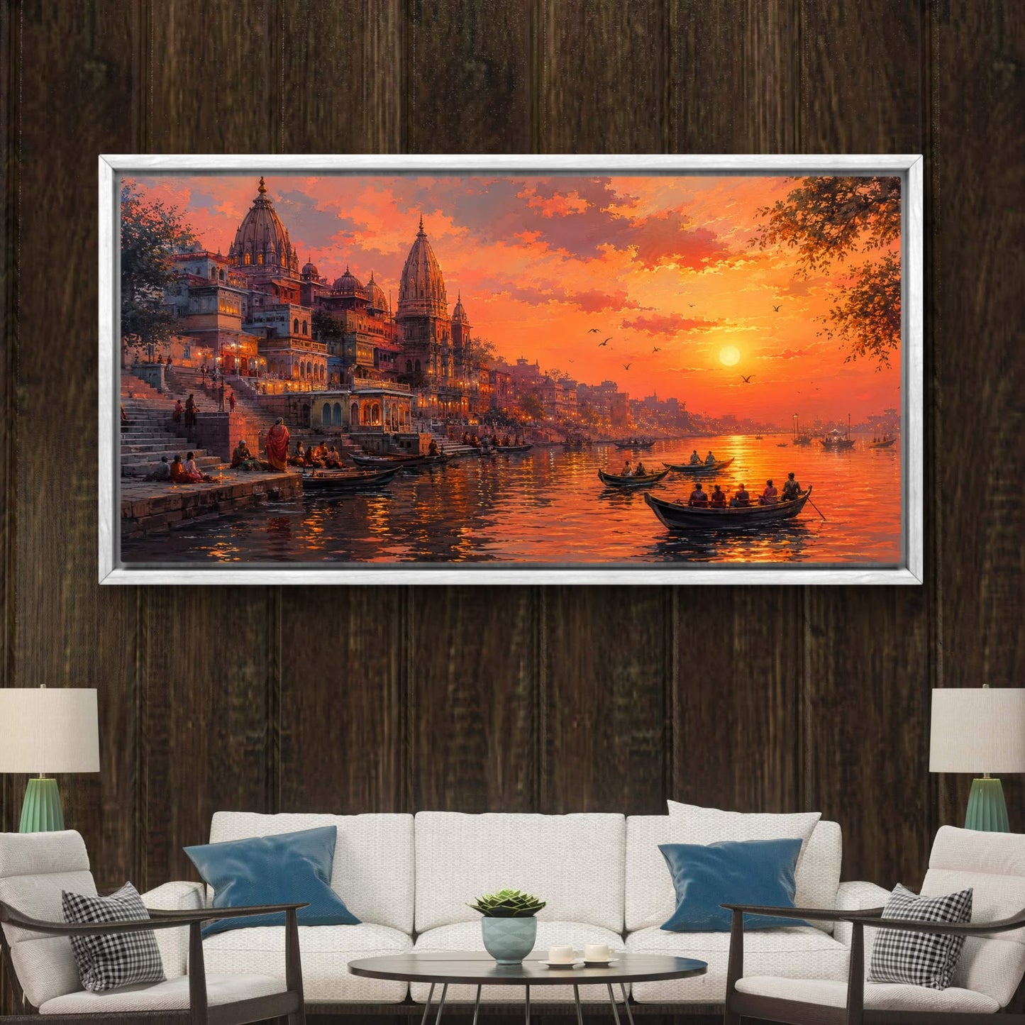 Banaras Ghat Premium Canvas Painting - Buy Online | Decor By Neon