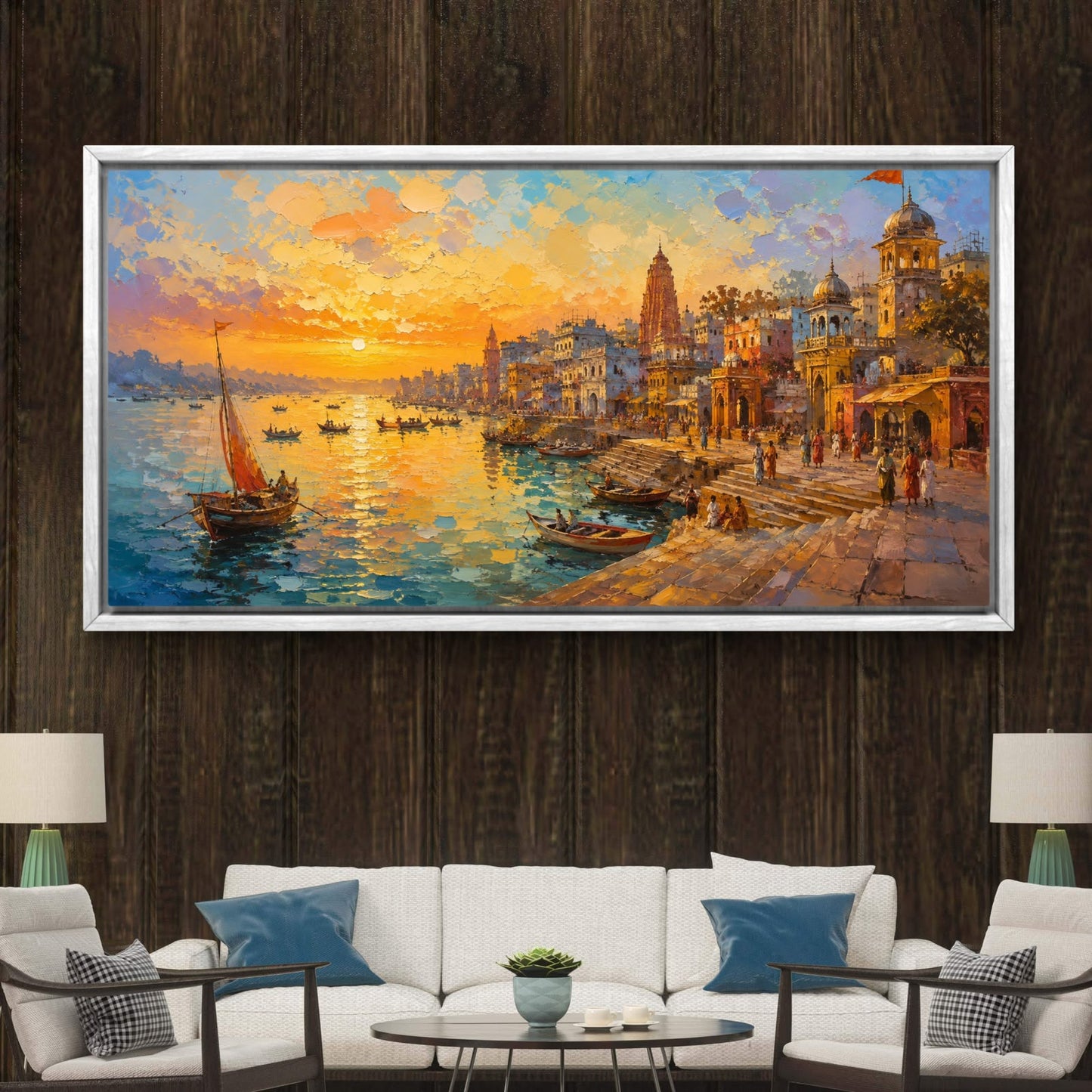 Banaras Ghat Premium Canvas Painting - Buy Online | Decor By Neon