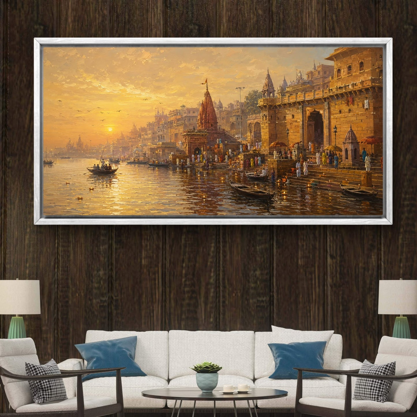 Banaras Ghat Premium Canvas Painting - Buy Online | Decor By Neon