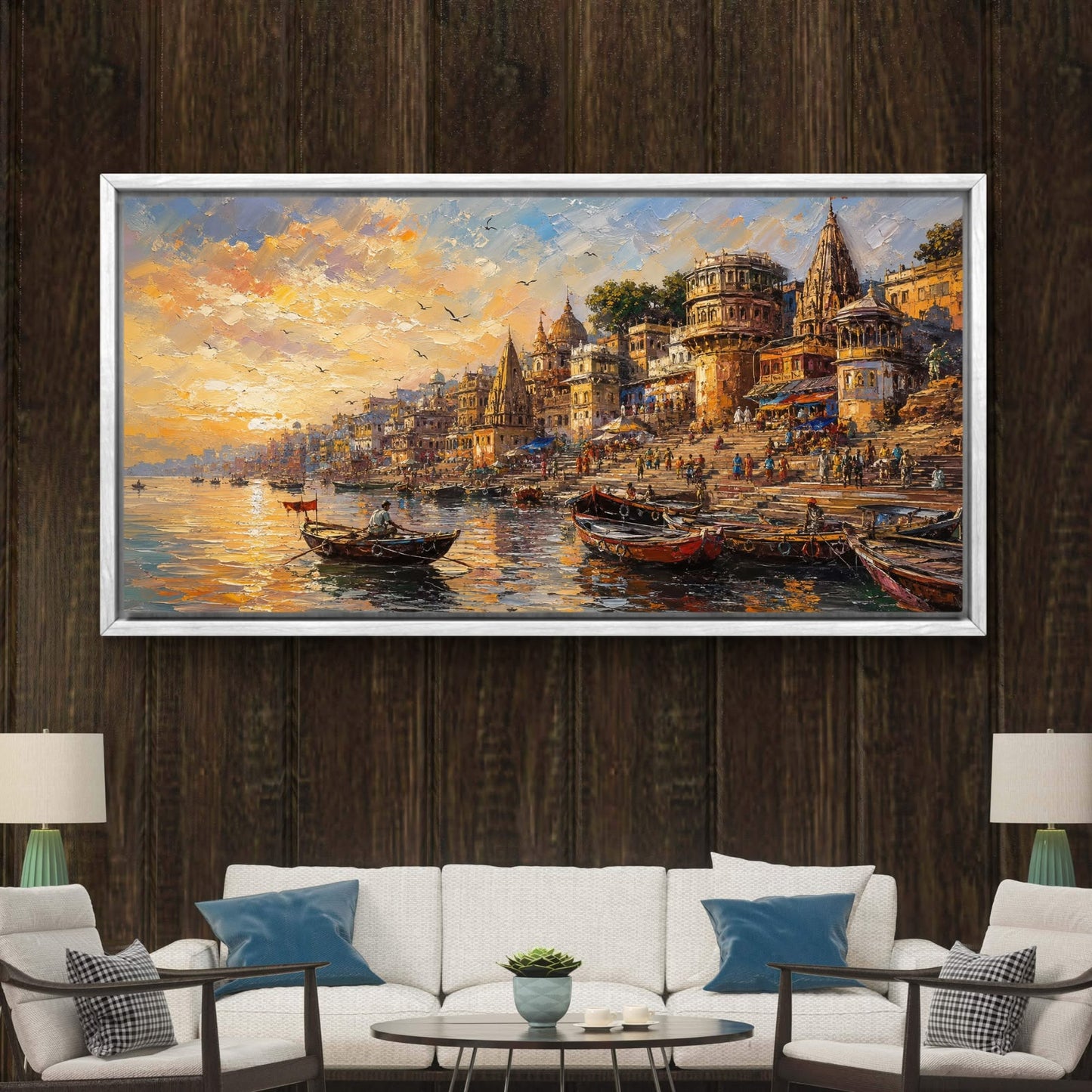 Banaras Ghat Premium Canvas Painting - Buy Online | Decor By Neon