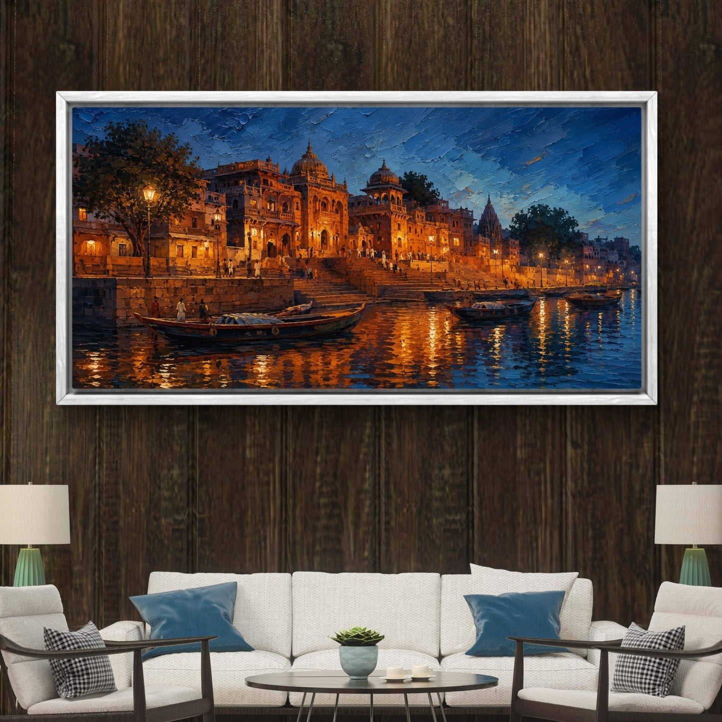 Banaras Ghat Premium Canvas Painting - Buy Online | Decor By Neon