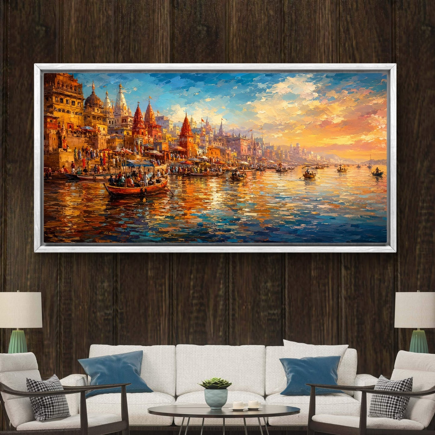 Banaras Ghat Premium Canvas Painting - Buy Online | Decor By Neon
