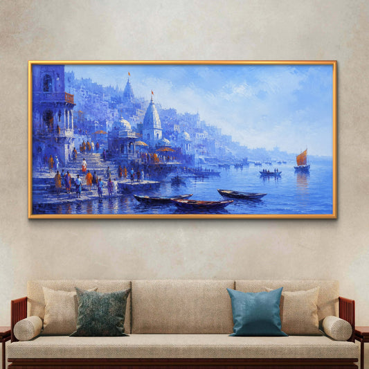 Banaras Ghat Premium Canvas Painting - Premium Wall Art | Decor By Neon