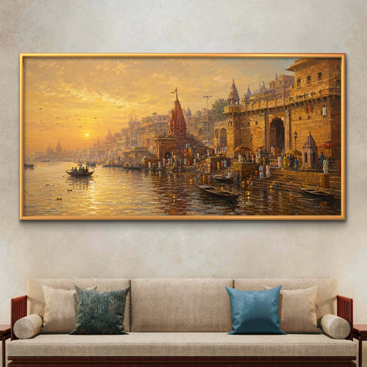 Banaras Ghat Premium Canvas Painting - Premium Wall Art | Decor By Neon