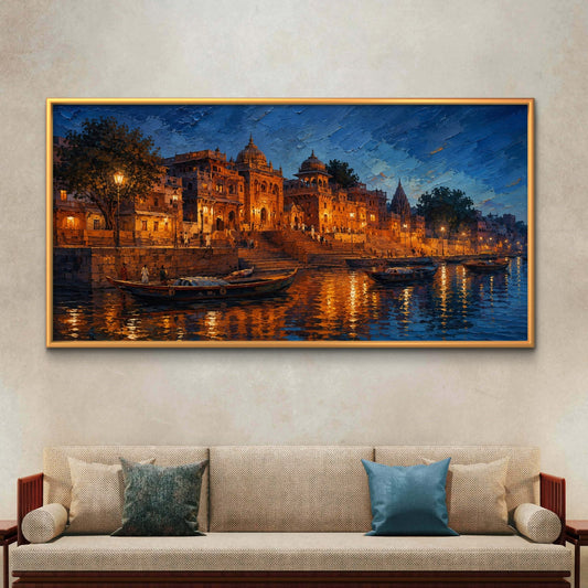 Banaras Ghat Premium Canvas Painting - Premium Wall Art | Decor By Neon