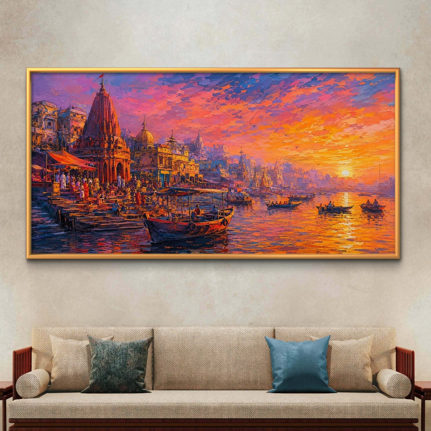 Banaras Ghat Premium Canvas Painting - Buy Online | Decor By Neon