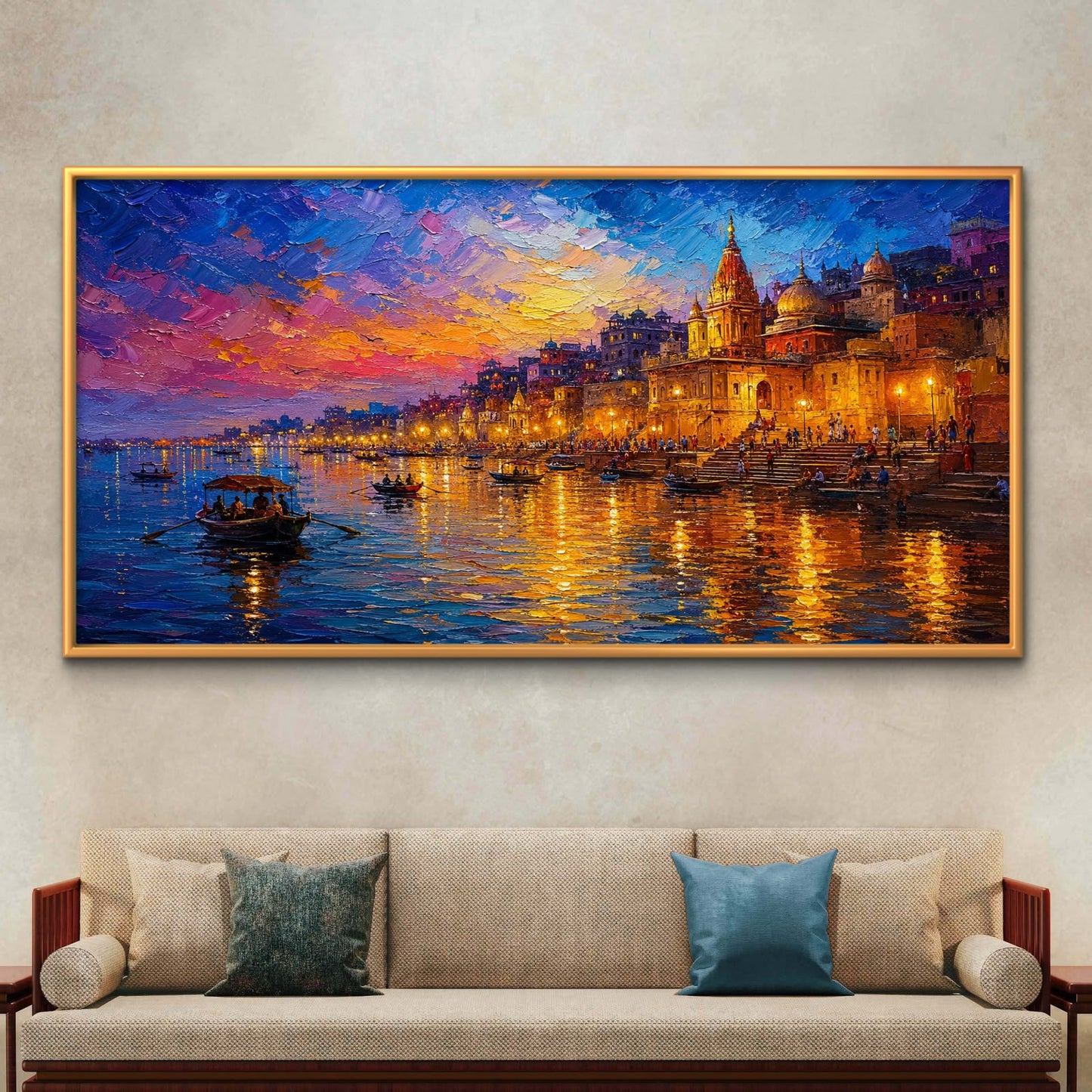 Banaras Ghat Premium Canvas Painting - Buy Online | Decor By Neon