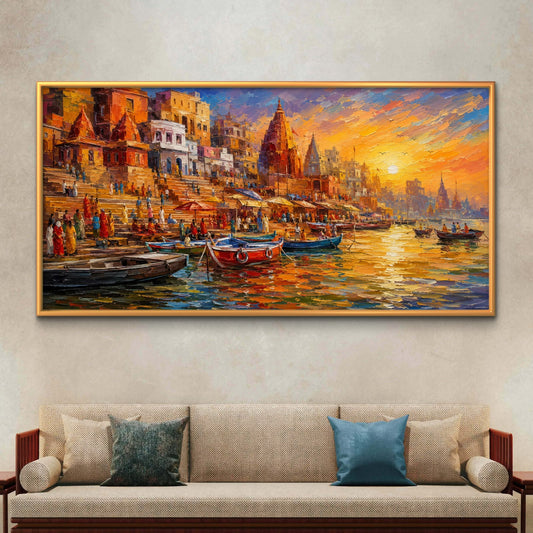 Banaras Ghat Premium Canvas Painting - Premium Wall Art | Decor By Neon