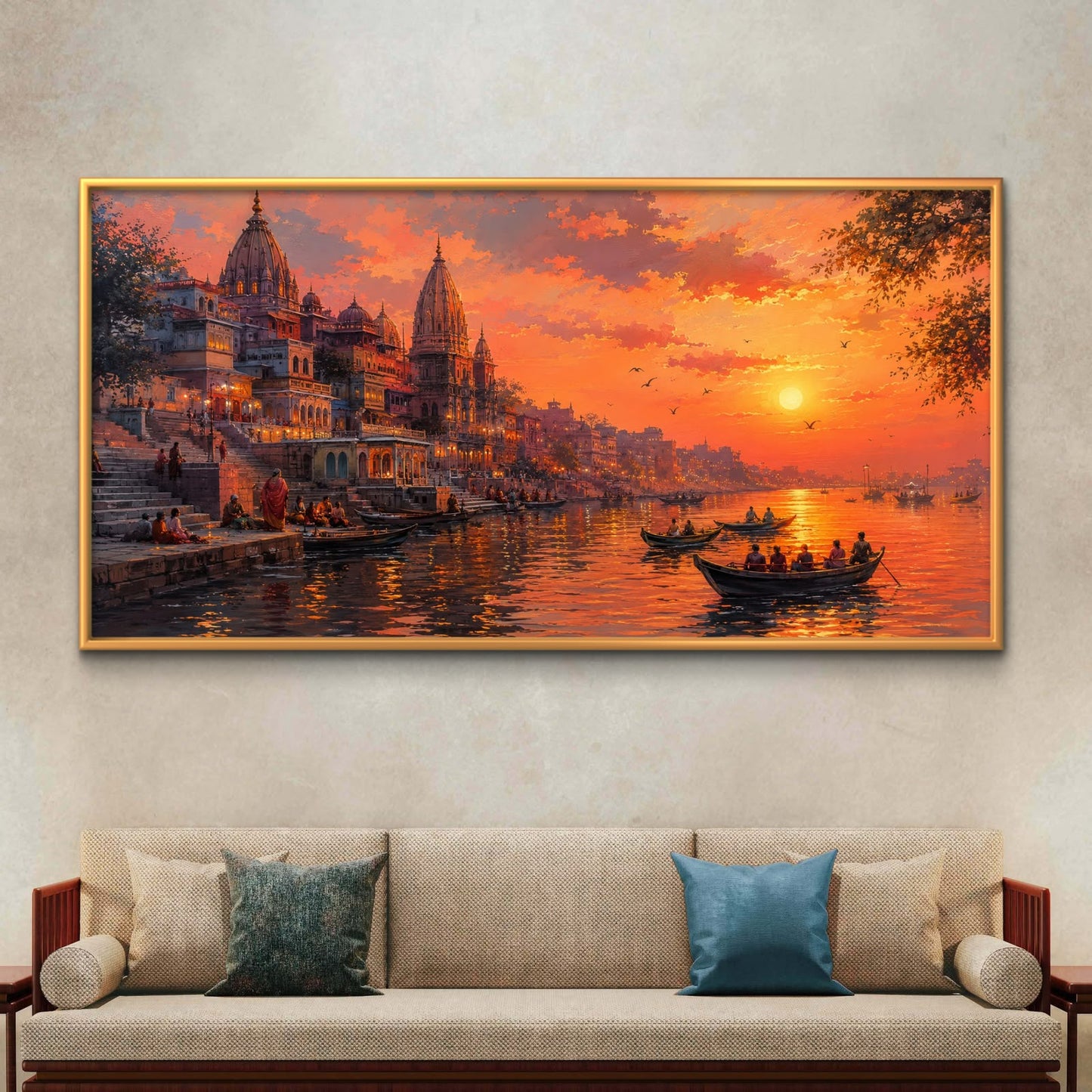 Banaras Ghat Premium Canvas Painting - Buy Online | Decor By Neon