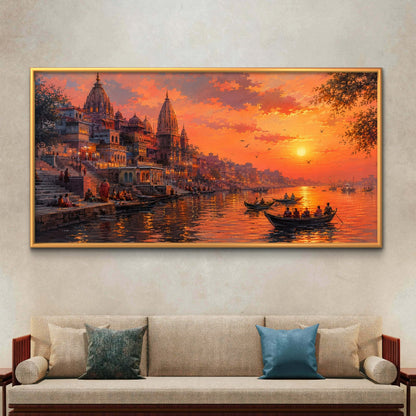 Banaras Ghat Premium Canvas Painting