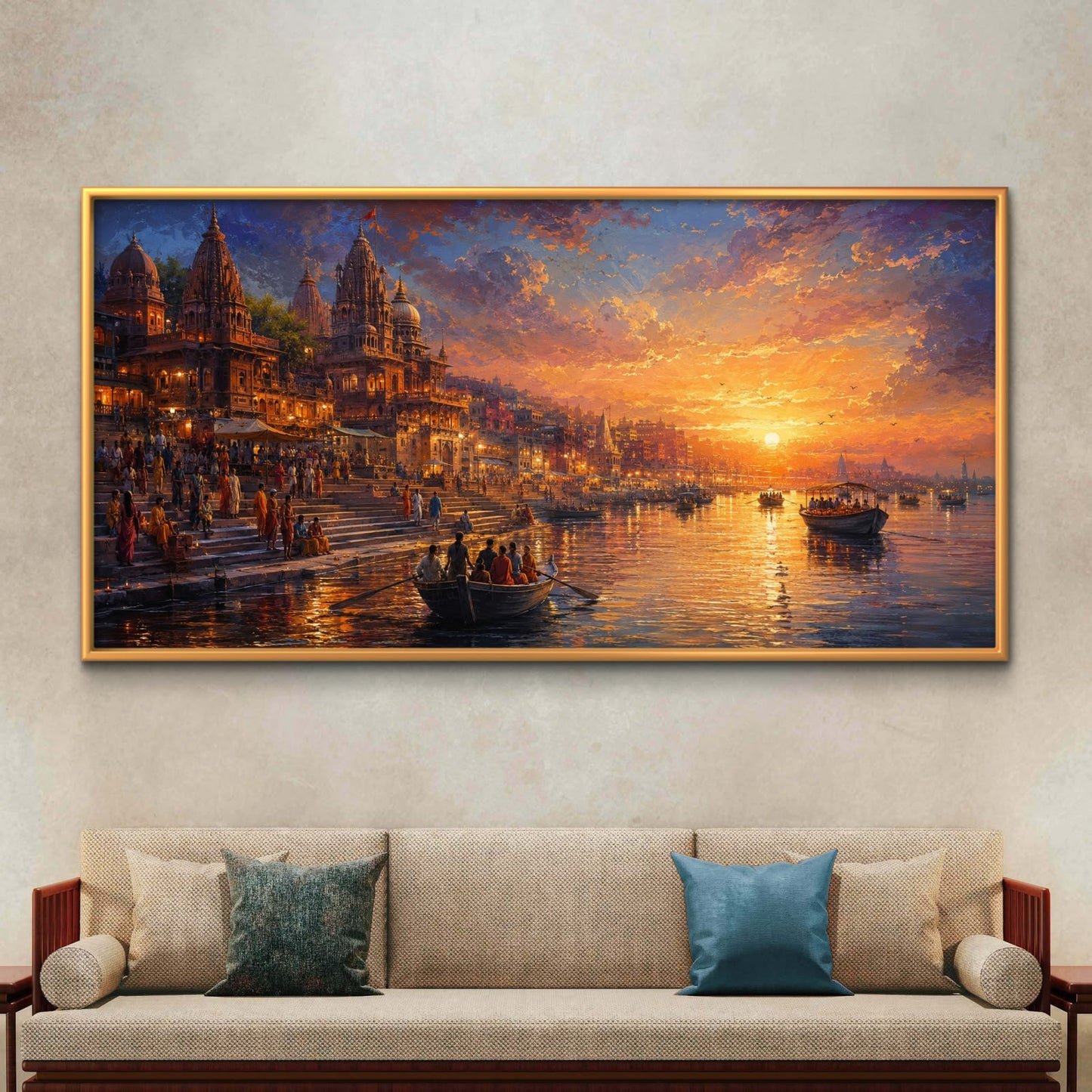 Banaras Ghat Premium Canvas Painting - Buy Online | Decor By Neon