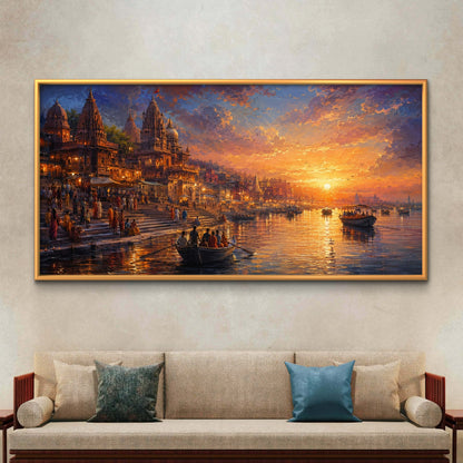 Banaras Ghat Premium Canvas Painting