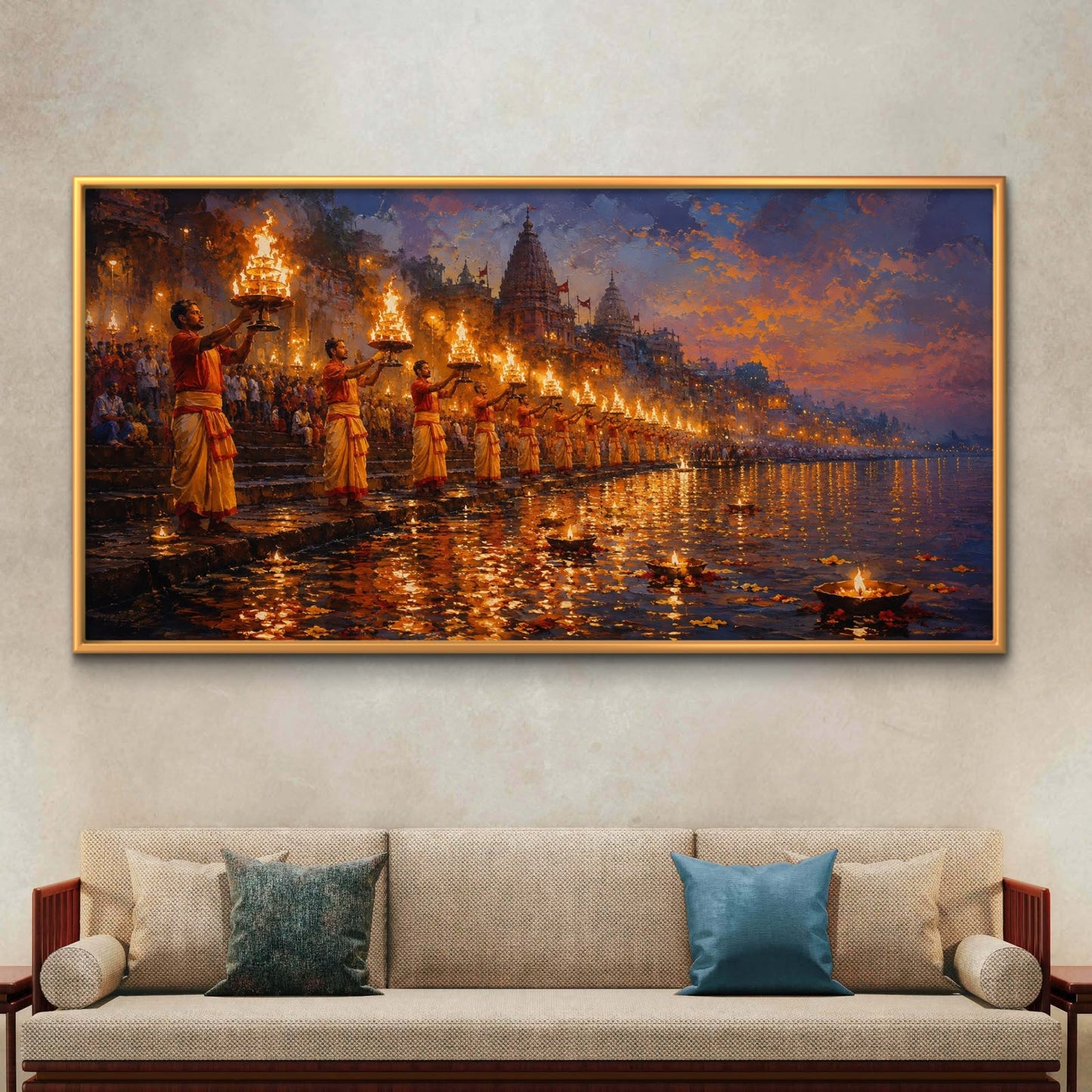 Banaras Ghat Premium Canvas Painting - Buy Online | Decor By Neon