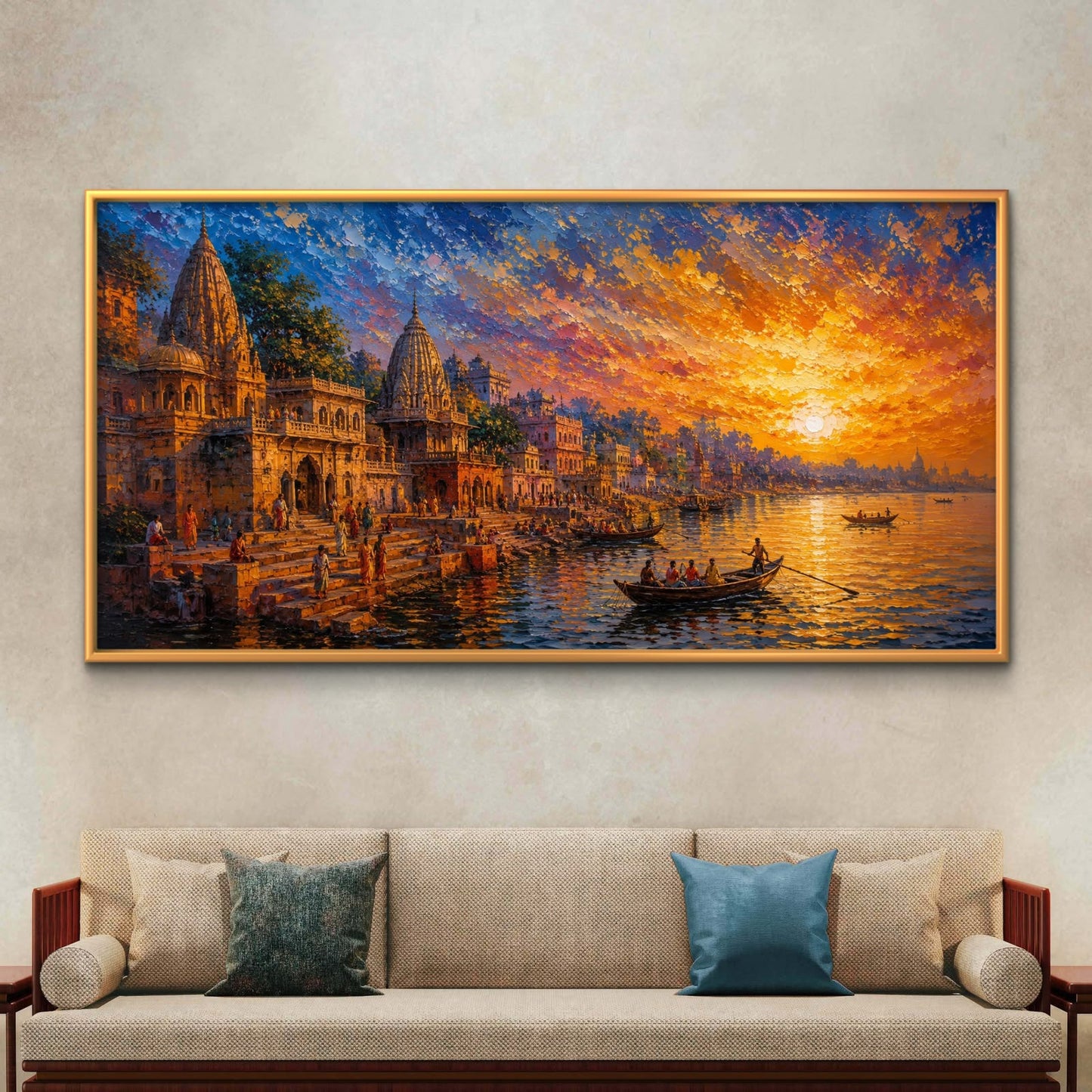 Banaras Ghat Premium Canvas Painting - Buy Online | Decor By Neon
