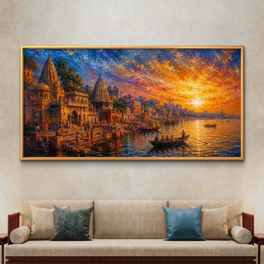 Banaras Ghat Premium Canvas Painting - Premium Wall Art | Decor By Neon