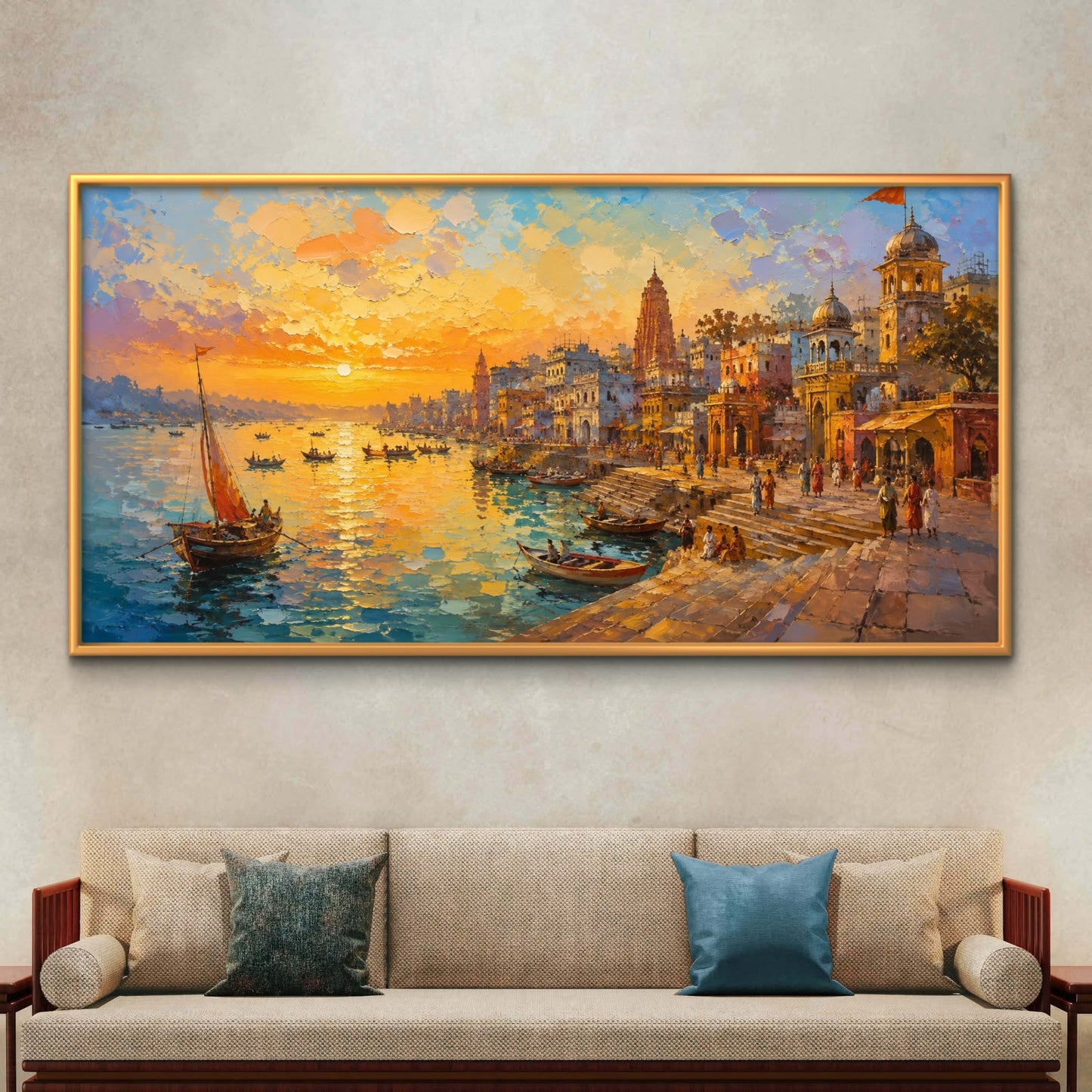 Banaras Ghat Premium Canvas Painting - Buy Online | Decor By Neon