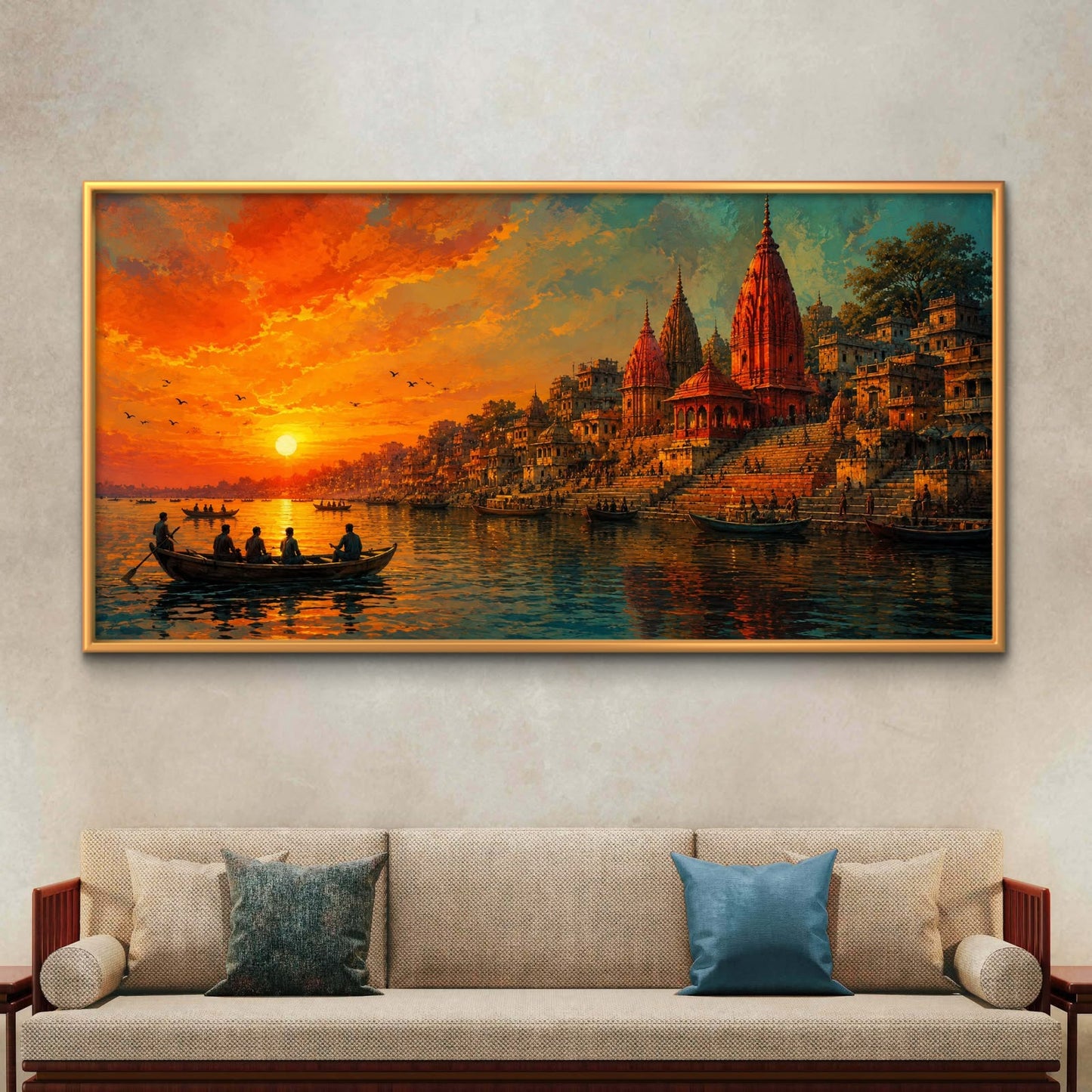 Banaras Ghat Premium Canvas Painting - Buy Online | Decor By Neon