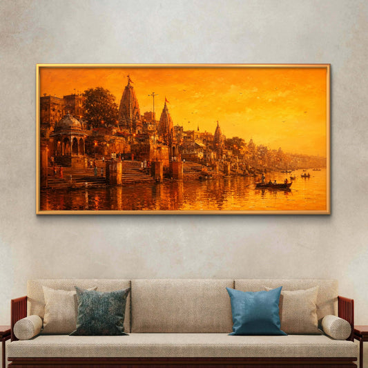 Banaras Ghat Premium Canvas Painting - Premium Wall Art | Decor By Neon