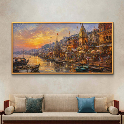 Banaras Ghat Premium Canvas Painting