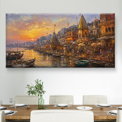 Banaras Ghat Premium Canvas Painting