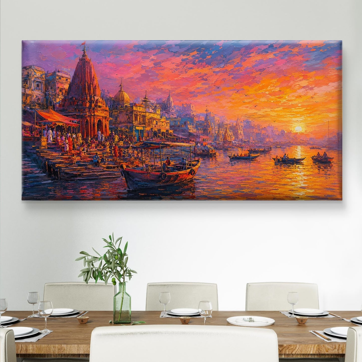 Banaras Ghat Premium Canvas Painting - Buy Online | Decor By Neon
