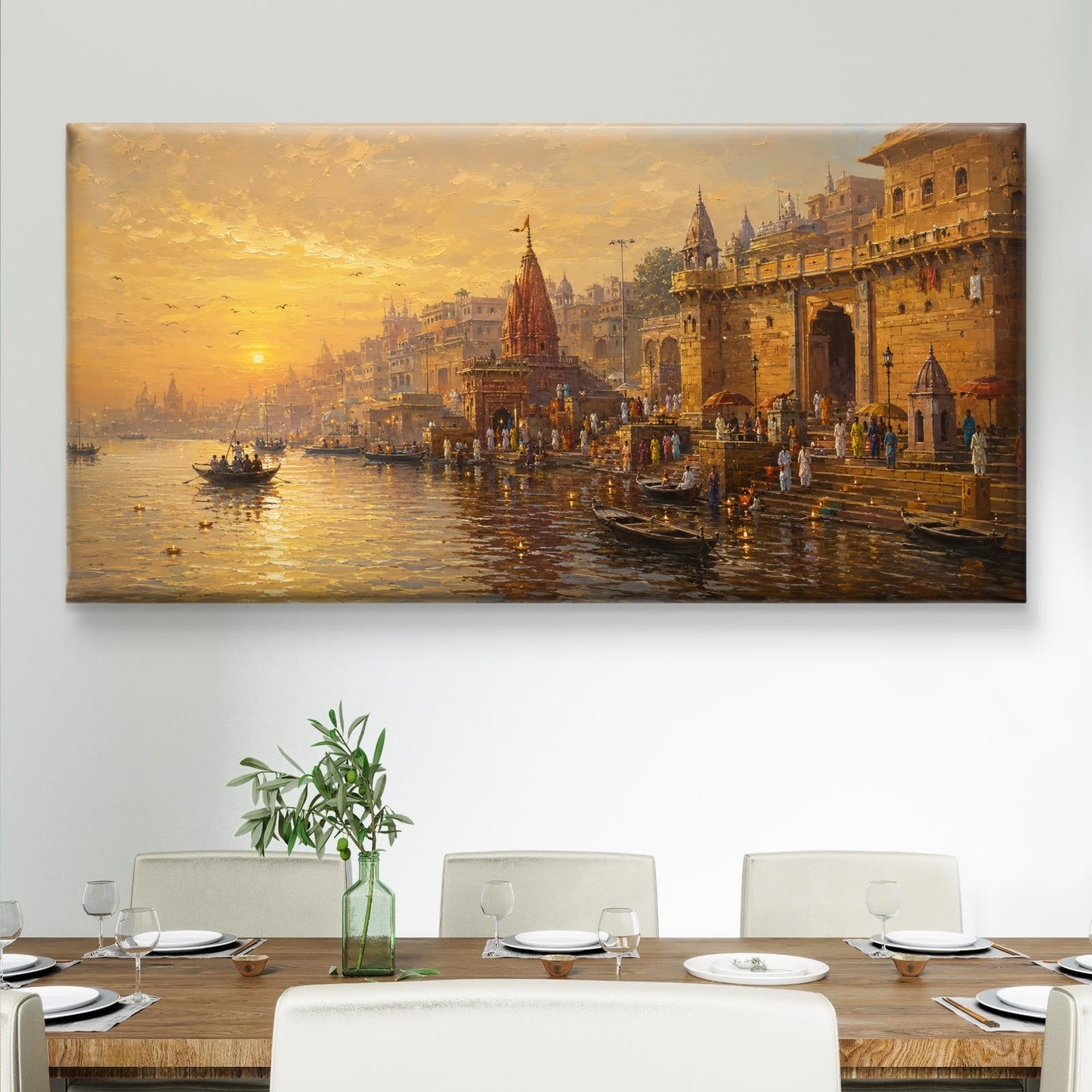 Banaras Ghat Premium Canvas Painting - Buy Online | Decor By Neon