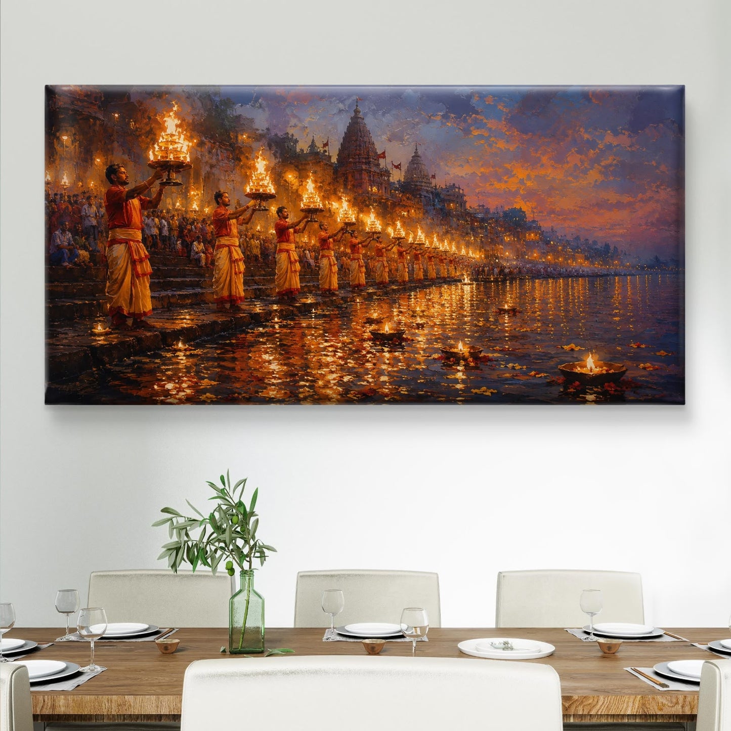 Banaras Ghat Premium Canvas Painting - Buy Online | Decor By Neon
