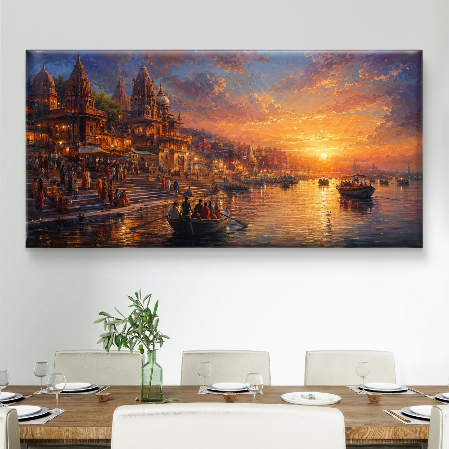 Banaras Ghat Premium Canvas Painting - Buy Online | Decor By Neon