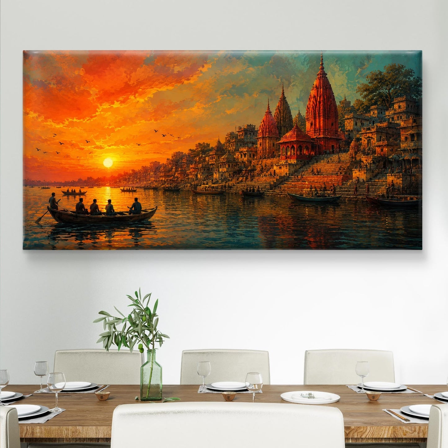 Banaras Ghat Premium Canvas Painting - Buy Online | Decor By Neon