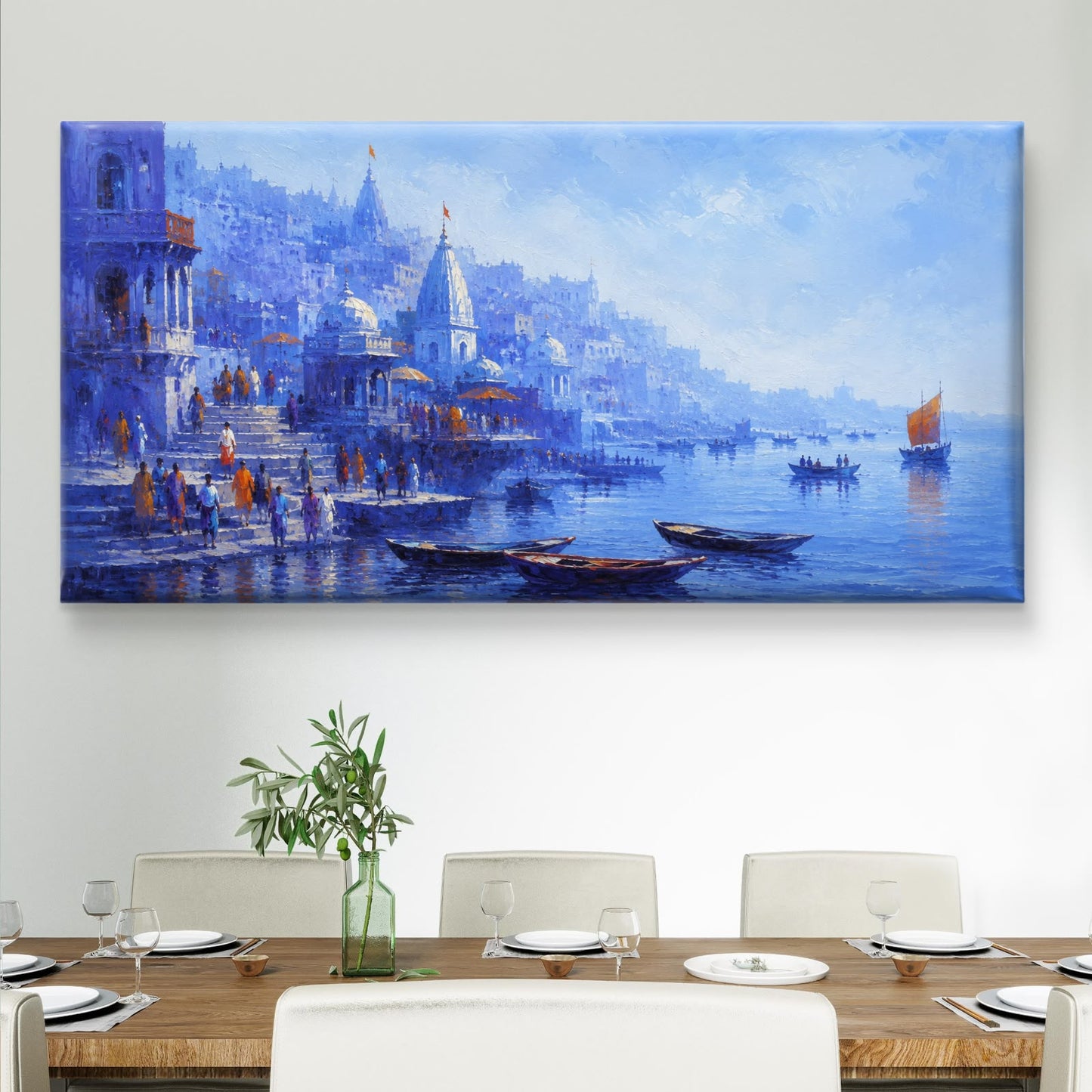 Banaras Ghat Premium Canvas Painting - Buy Online | Decor By Neon